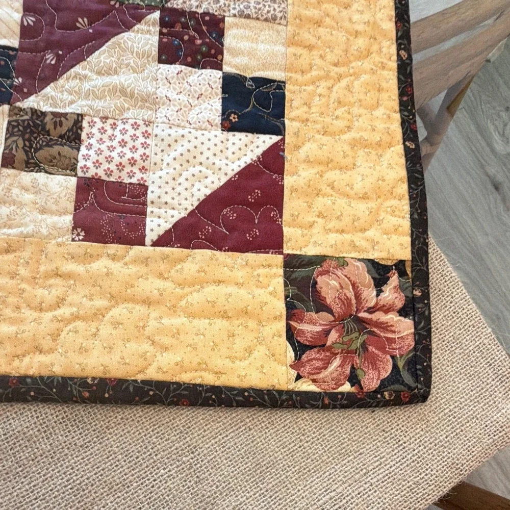 Handmade Quilted Cotton Patchwork Square Table Topper Beige Floral 23.5in